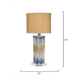 Maklaine Handmade Reactive Glaze Ceramic Table Lamp With Raffia Shade in Blue