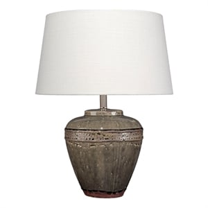Maklaine Handmade Gray Reactive Glaze Ceramic Table Lamp With Linen Shade