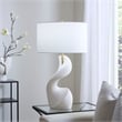 Maklaine Handmade Ricestone Sculptural Table Lamp With Linen Shade in White