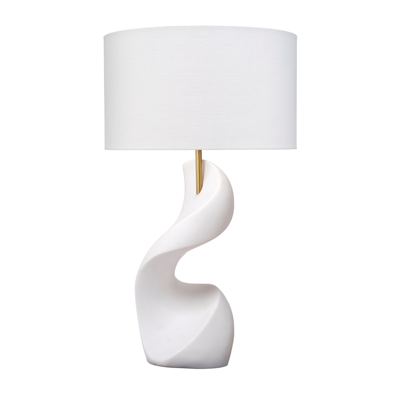 Maklaine Handmade Ricestone Sculptural Table Lamp With Linen Shade in White