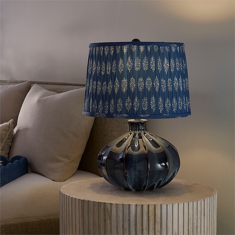 Maklaine Handmade Gourd Reactive Glaze Ceramic Table Lamp in Blue