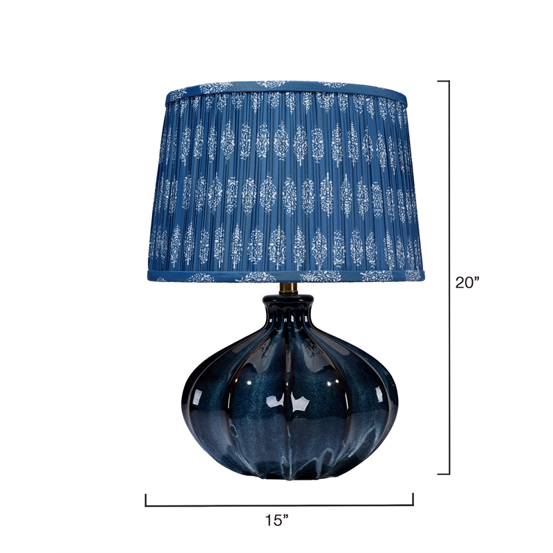 Maklaine Handmade Gourd Reactive Glaze Ceramic Table Lamp in Blue