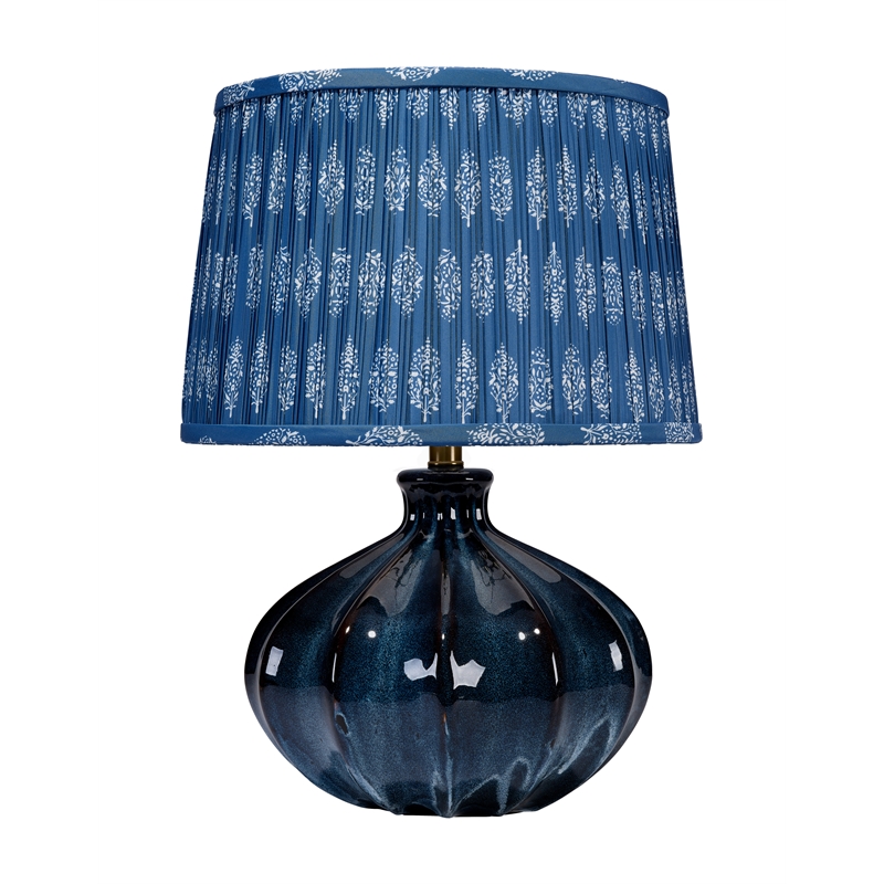 Maklaine Handmade Gourd Reactive Glaze Ceramic Table Lamp in Blue