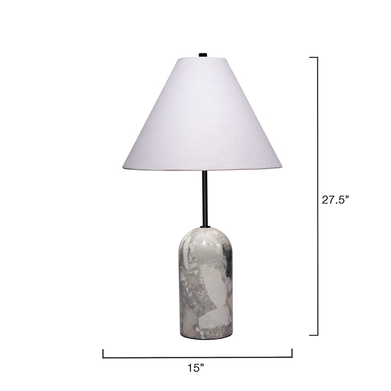 Maklaine Hand-Carved Natural Travertine Stone Table Lamp in Gray