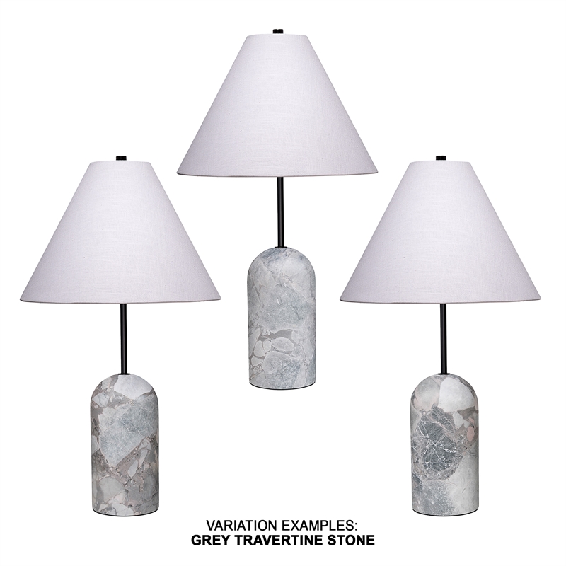 Maklaine Hand-Carved Natural Travertine Stone Table Lamp in Gray