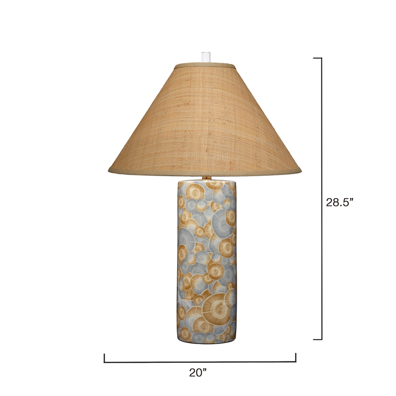 Maklaine Handmade Patterned Ceramic Table Lamp With Raffia Shade in Blue
