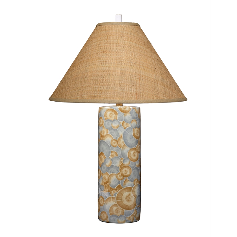 Maklaine Handmade Patterned Ceramic Table Lamp With Raffia Shade in Blue