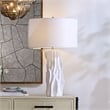 Maklaine Handmade Driftwood-Inspired Ceramic Table Lamp With Linen Shade - White