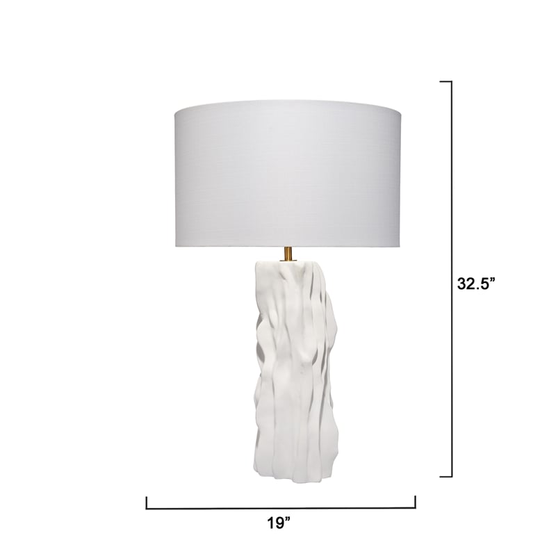 Maklaine Handmade Driftwood-Inspired Ceramic Table Lamp With Linen Shade - White