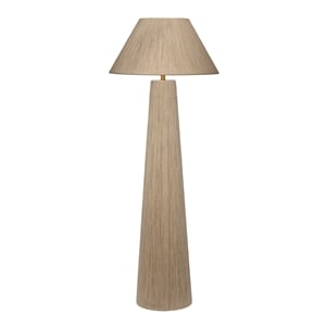 Maklaine Iron and Jute Tapered Floor Lamp With Brass Accents in White