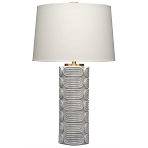 Maklaine Handmade Geometric Ceramic Table Lamp With Linen Shade in Blue