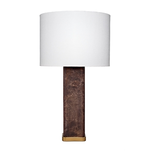 Maklaine Handmade Burl Wood Veneer Table Lamp With Linen Shade in Dark Gray