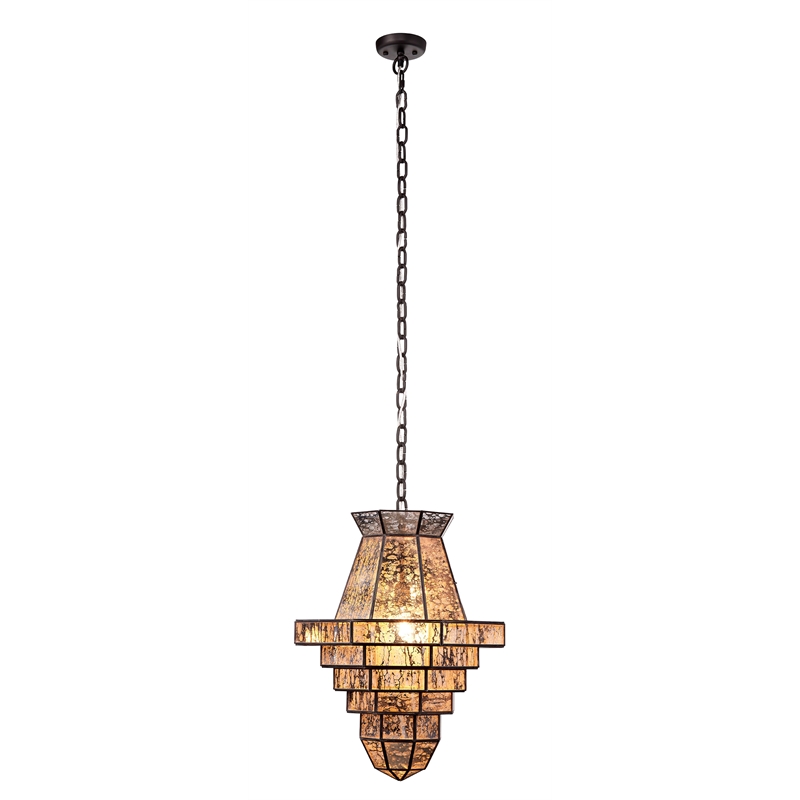Maklaine 1-Light Handmade Antiqued Glass and Brass Pendant in Black
