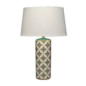 Maklaine Handmade Hand-Stamped Ceramic Table Lamp With Linen Shade in Green