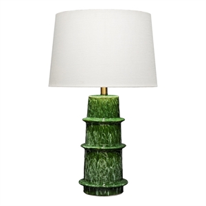 Maklaine Handmade Green Reactive Glaze Ceramic Table Lamp With Linen Shade