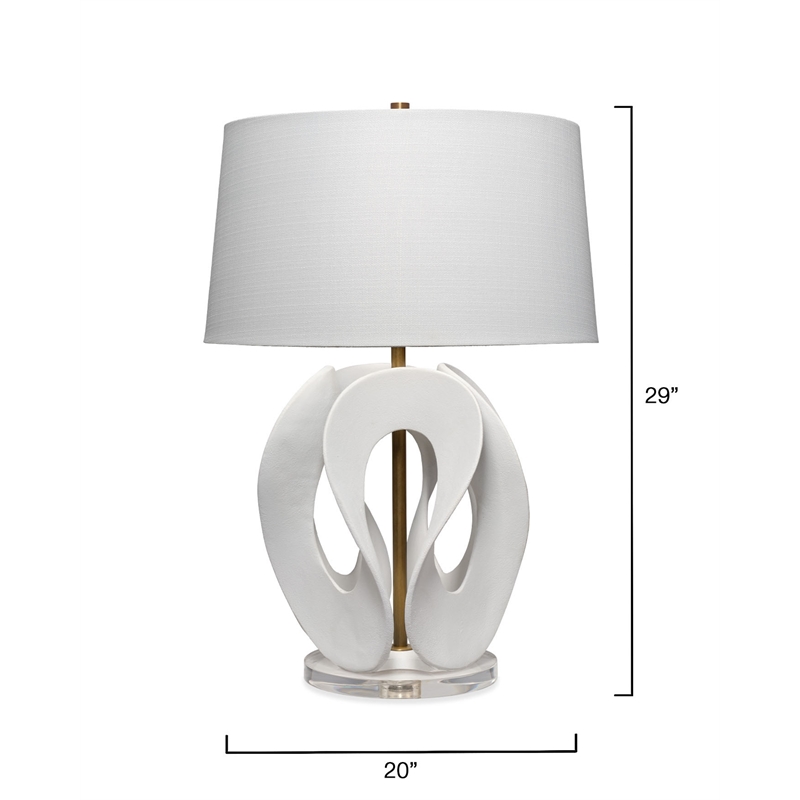 Maklaine Handcrafted Sculptural Resin Table Lamp With Linen Shade in White