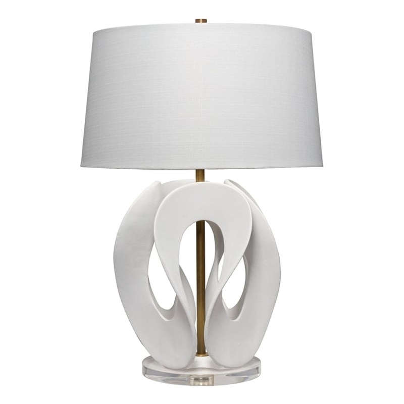 Maklaine Handcrafted Sculptural Resin Table Lamp With Linen Shade in White