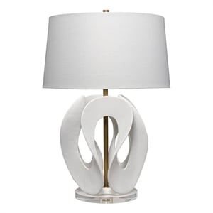 Maklaine Handcrafted Sculptural Resin Table Lamp With Linen Shade in White
