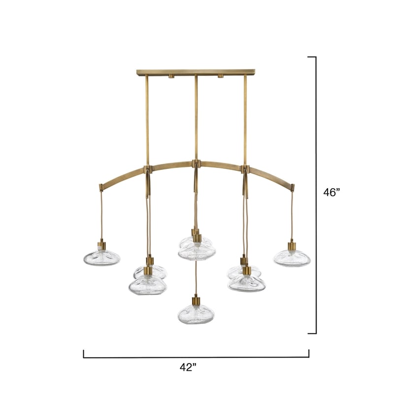 Maklaine 9-Light Blown Seeded Glass Chandelier in Antique Brass