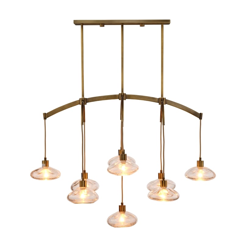 Maklaine 9-Light Blown Seeded Glass Chandelier in Antique Brass