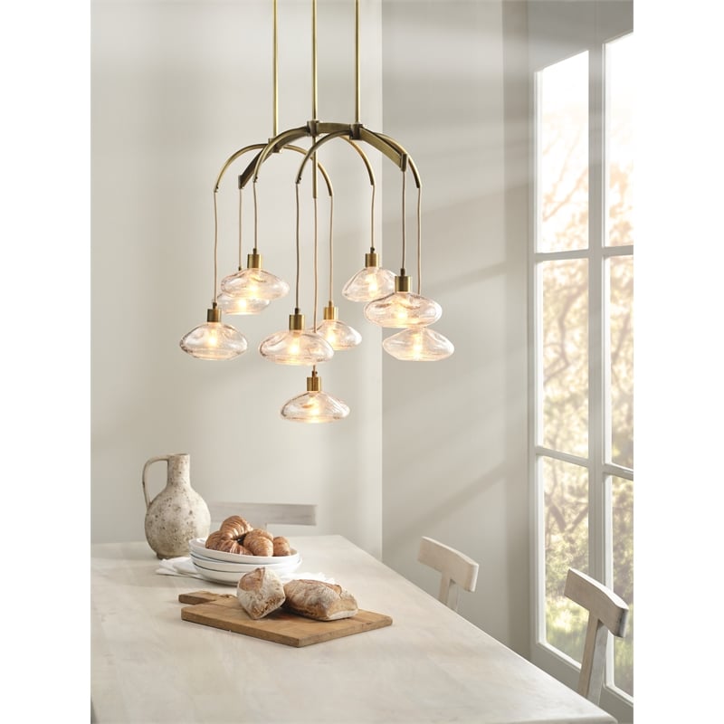 Maklaine 9-Light Blown Seeded Glass Chandelier in Antique Brass