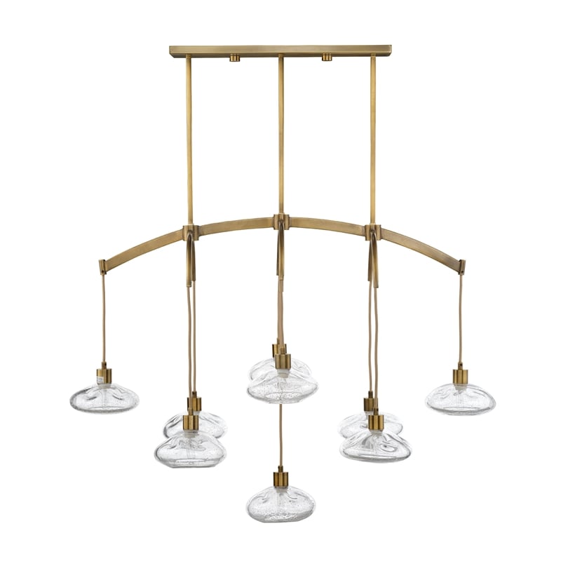 Maklaine 9-Light Blown Seeded Glass Chandelier in Antique Brass