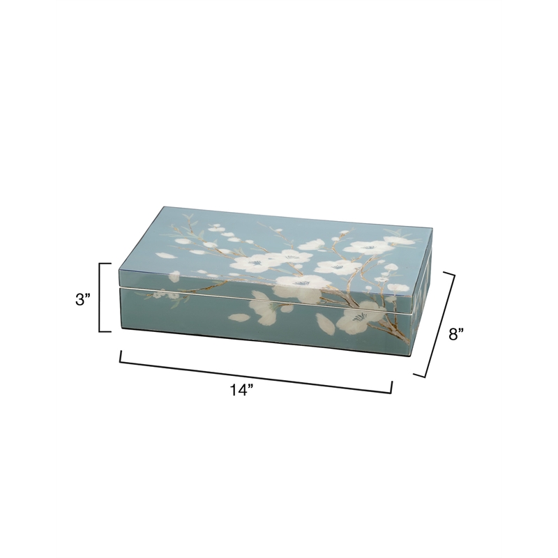 Maklaine Lacquered Paper and MDF Decorative Box With Silver Leaf in Blue