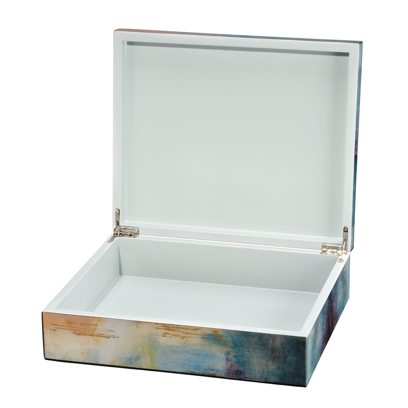 Maklaine Lacquered Paper and MDF Decorative Box With Color Wash in Blue