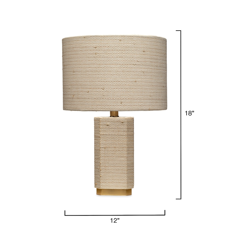 Maklaine Rattan Raffia-Wrapped Brass Table Lamp With Raffia Shade in Natural