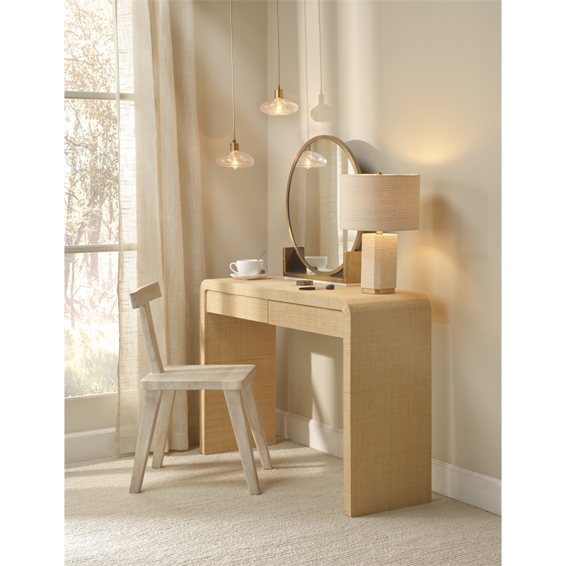 Maklaine Rattan Raffia-Wrapped Brass Table Lamp With Raffia Shade in Natural