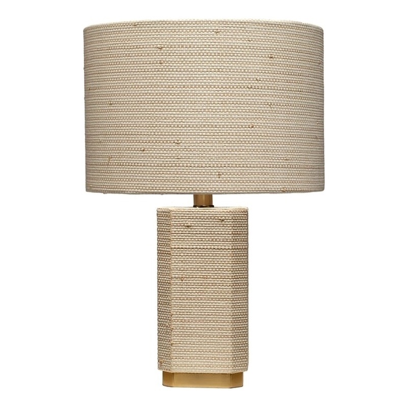 Maklaine Rattan Raffia-Wrapped Brass Table Lamp With Raffia Shade in Natural