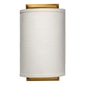 Maklaine 1-Light Linen and Iron Wall Sconce With Brass Accents in White
