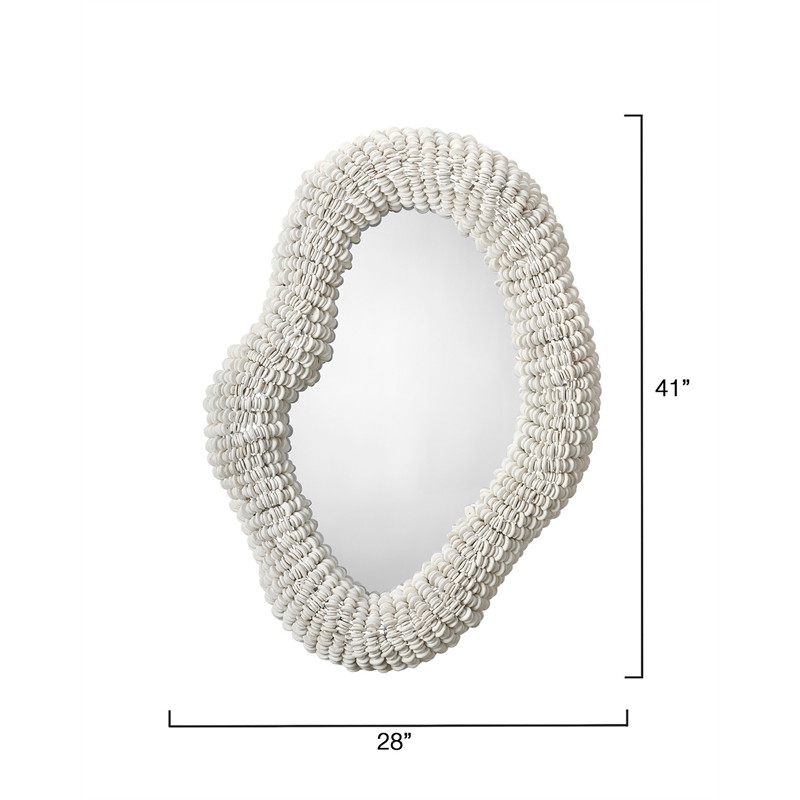 Maklaine Hand-Carved Mango and Acacia Wood Beaded Wall Mirror in White