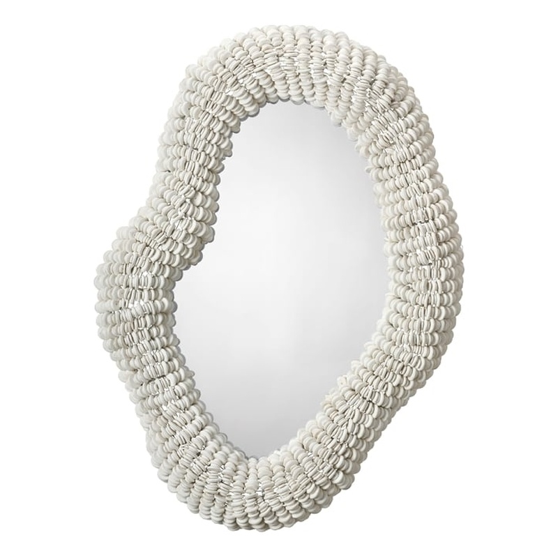 Maklaine Hand-Carved Mango and Acacia Wood Beaded Wall Mirror in White