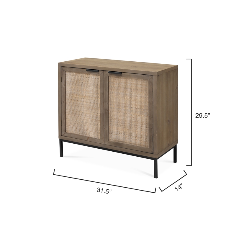 Maklaine 2-Door Coastal Wood and Rattan Iron Accent Cabinet in Brown