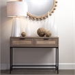 Maklaine 2-Drawer Coastal Wood and Rattan Iron Console Table in Brown/Black