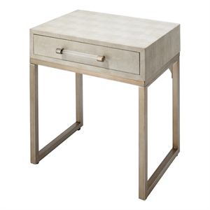 Maklaine Transitional Faux Shagreen Leather and Iron Side Table in Cream