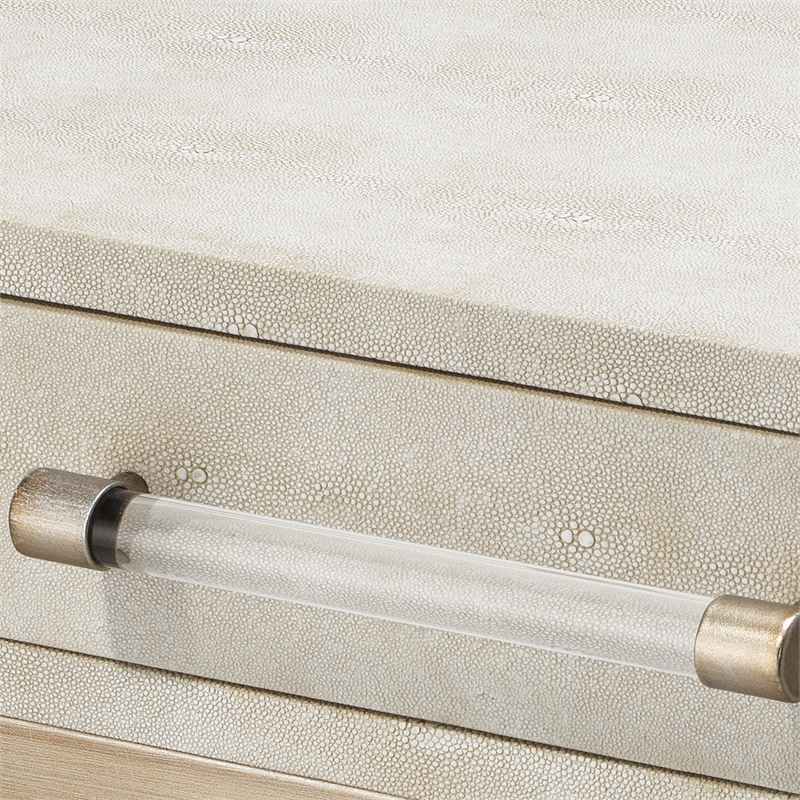 Maklaine Transitional Faux Shagreen Leather and Iron Side Table in Cream
