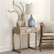 Maklaine Transitional Faux Shagreen Leather and Iron Side Table in Cream