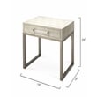 Maklaine Transitional Faux Shagreen Leather and Iron Side Table in Cream