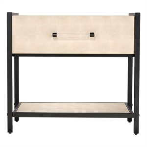 Maklaine Faux Shagreen Leather and Iron Side Table With Drawer in Taupe