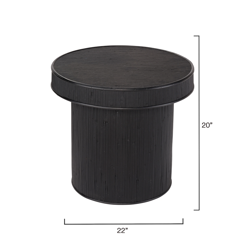 Maklaine Contemporary Handcrafted Bamboo Ribbed Side Table in Black