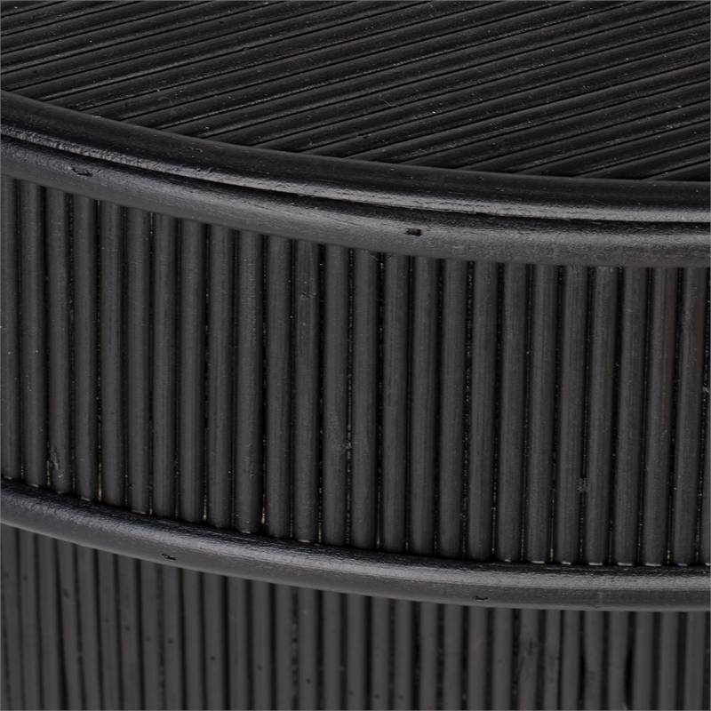 Maklaine Contemporary Handcrafted Bamboo Ribbed Side Table in Black