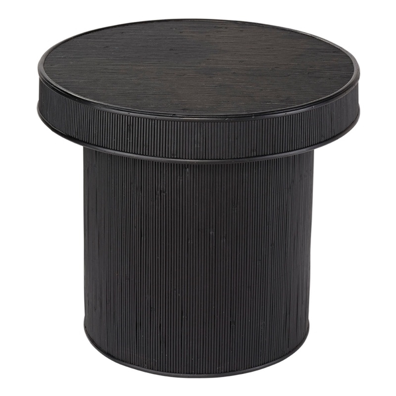 Maklaine Contemporary Handcrafted Bamboo Ribbed Side Table in Black