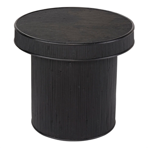 Maklaine Contemporary Handcrafted Bamboo Ribbed Side Table in Black