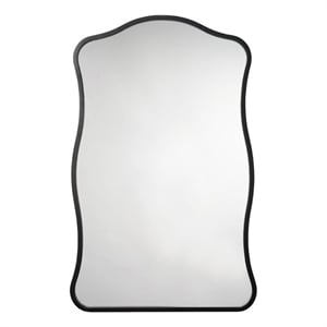 Maklaine Contemporary Hand-Forged Iron Wave-Edge Wall Mirror in Black
