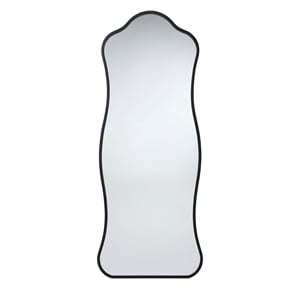 Maklaine Hand-Forged Iron Wave-Edge Floor Leaning Mirror in Black