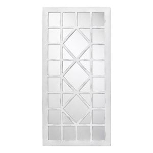 Maklaine Windowpane Hand-Carved Wood Rectangle Wall Mirror in Distressed White