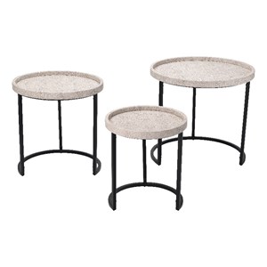 Maklaine Faux Shagreen and Iron Nesting Accent Tables in Cream (Set of 3)