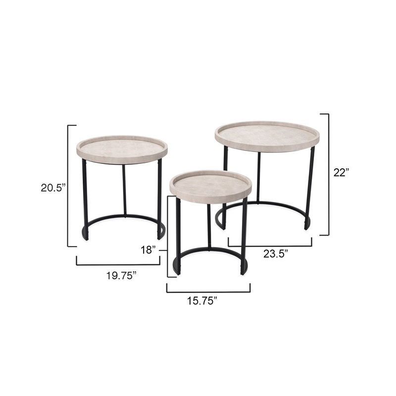 Maklaine Faux Shagreen and Iron Nesting Accent Tables in Cream (Set of 3)